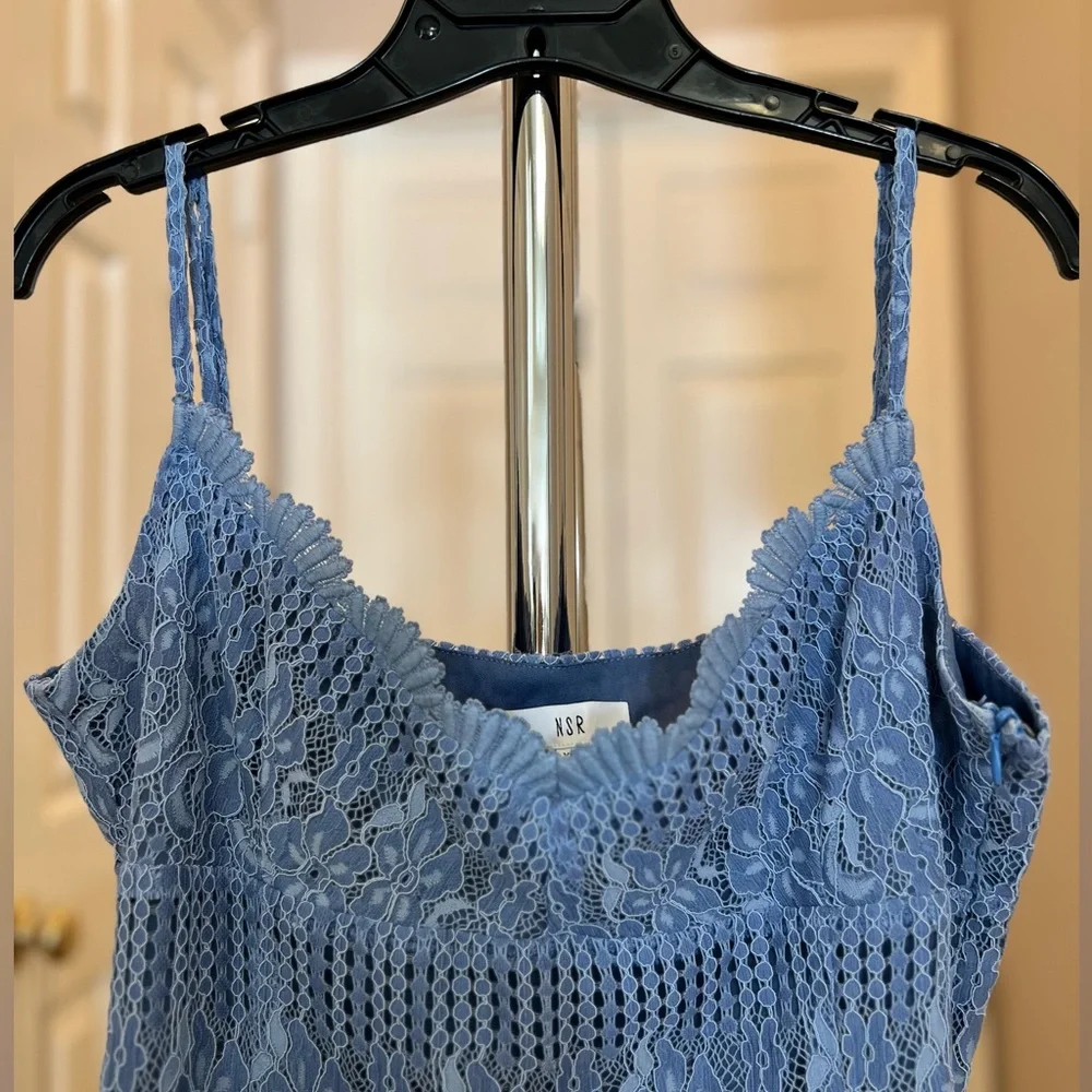 NSR Light Blue Crochet Maxi Dress with Scalloped Hem - Picture 3 of 9